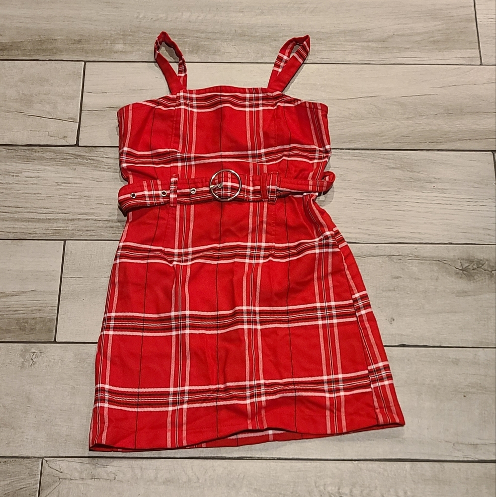 🦔Justice plaid girls belted dress🧁